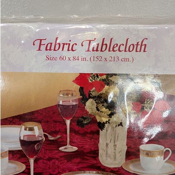 December Home Fabric Tablecloth Red Poinsettia Festive Hosting - 60x84 Oval - Picture 2 of 5